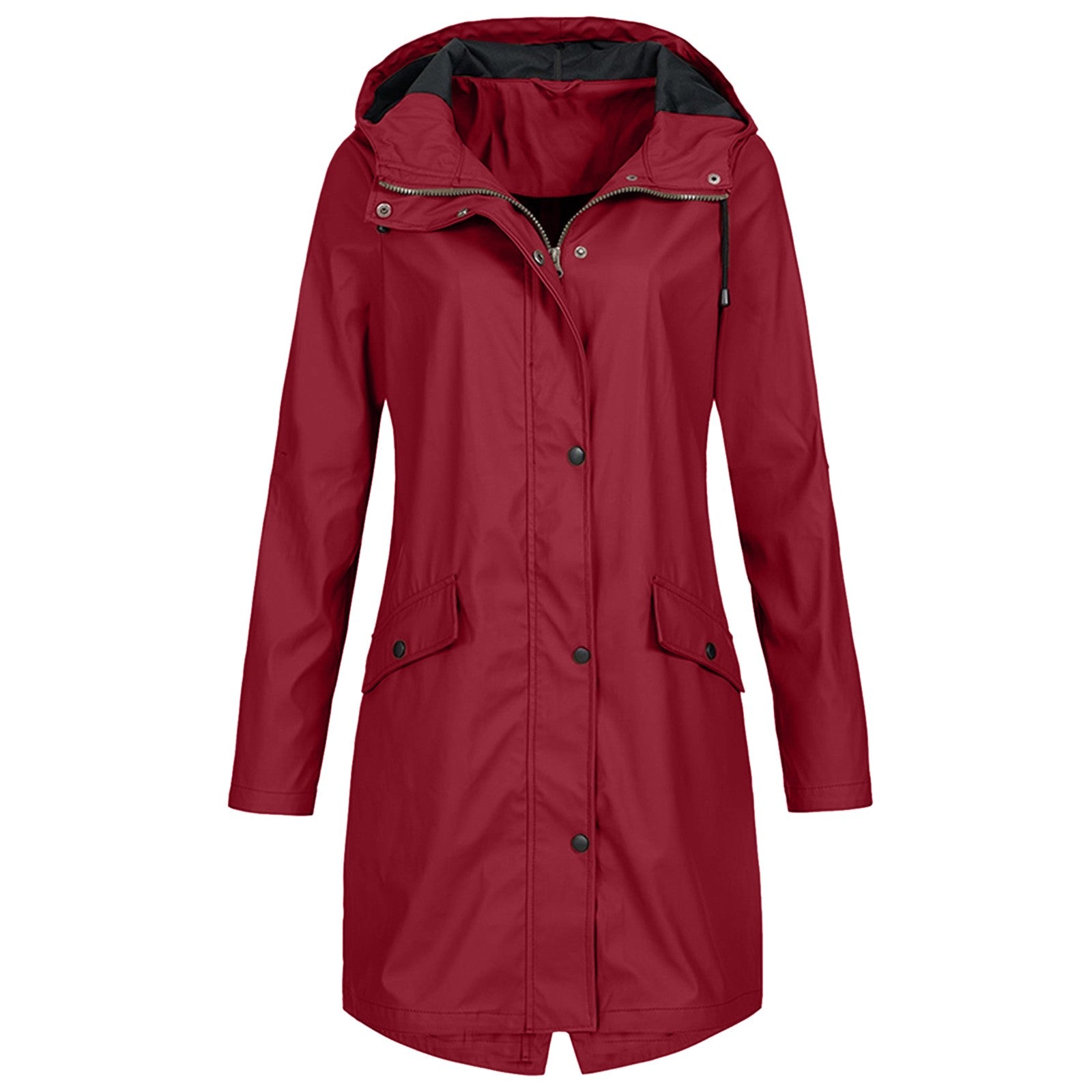 Women’s Waterproof Rain Jacket with Wind Protection, Long Parka with Front Pockets