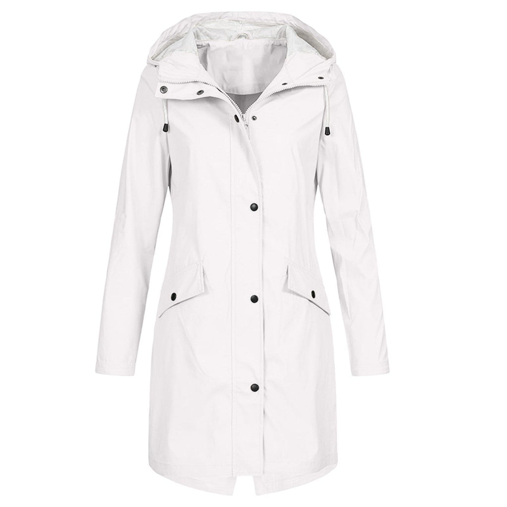 Women’s Waterproof Rain Jacket with Wind Protection, Long Parka with Front Pockets
