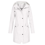 Women’s Waterproof Rain Jacket with Wind Protection, Long Parka with Front Pockets