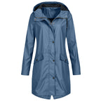 Women’s Waterproof Rain Jacket with Wind Protection, Long Parka with Front Pockets