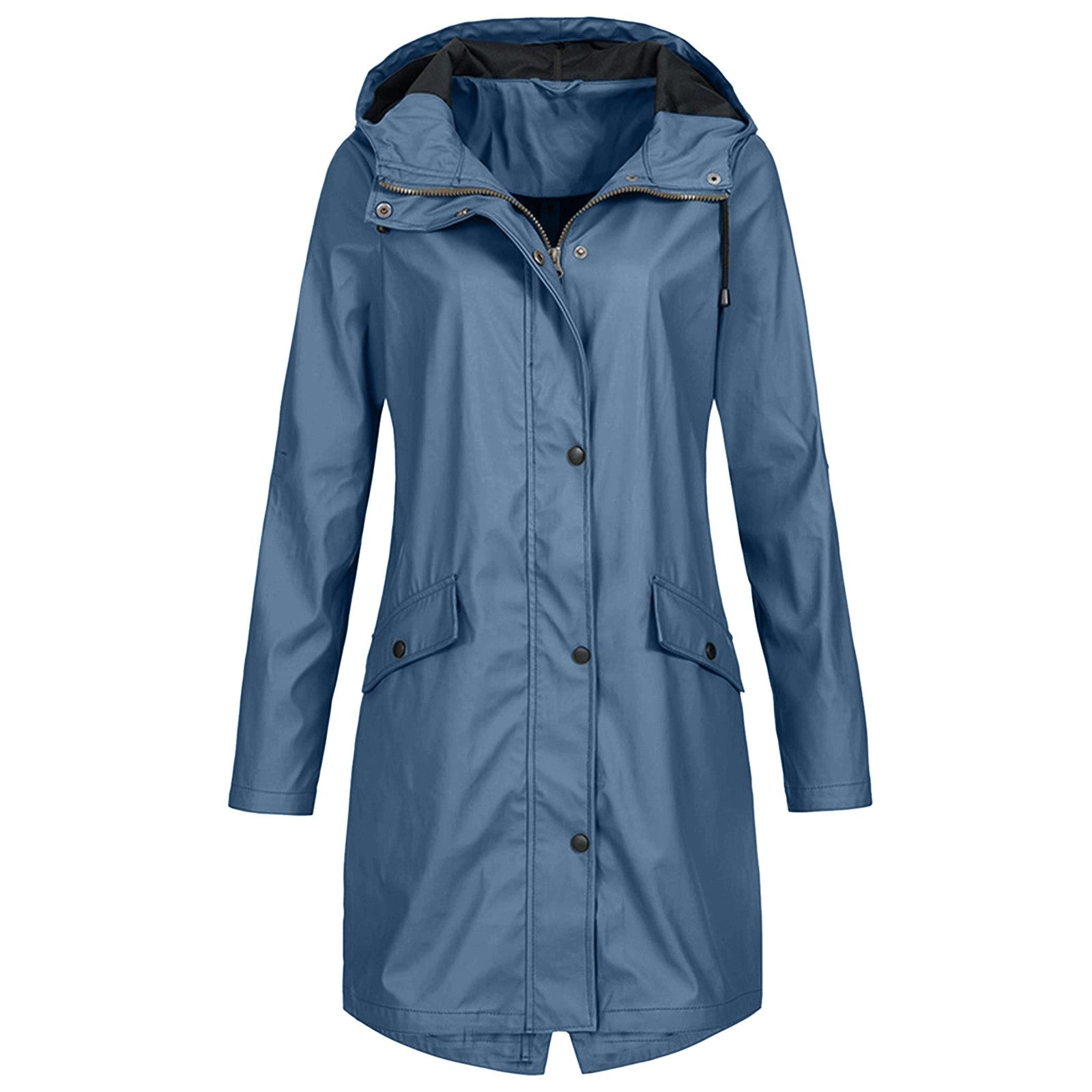 Women’s Waterproof Rain Jacket with Wind Protection, Long Parka with Front Pockets