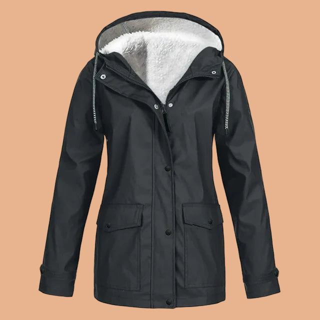 Women’s Hooded Waterproof Rain Jacket with Fur hood, Windbreaker Parka