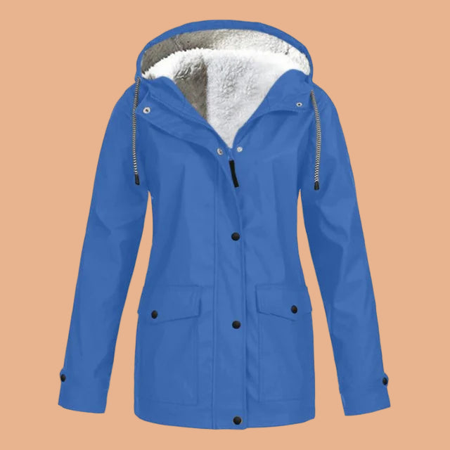 Women’s Hooded Waterproof Rain Jacket with Fur hood, Windbreaker Parka