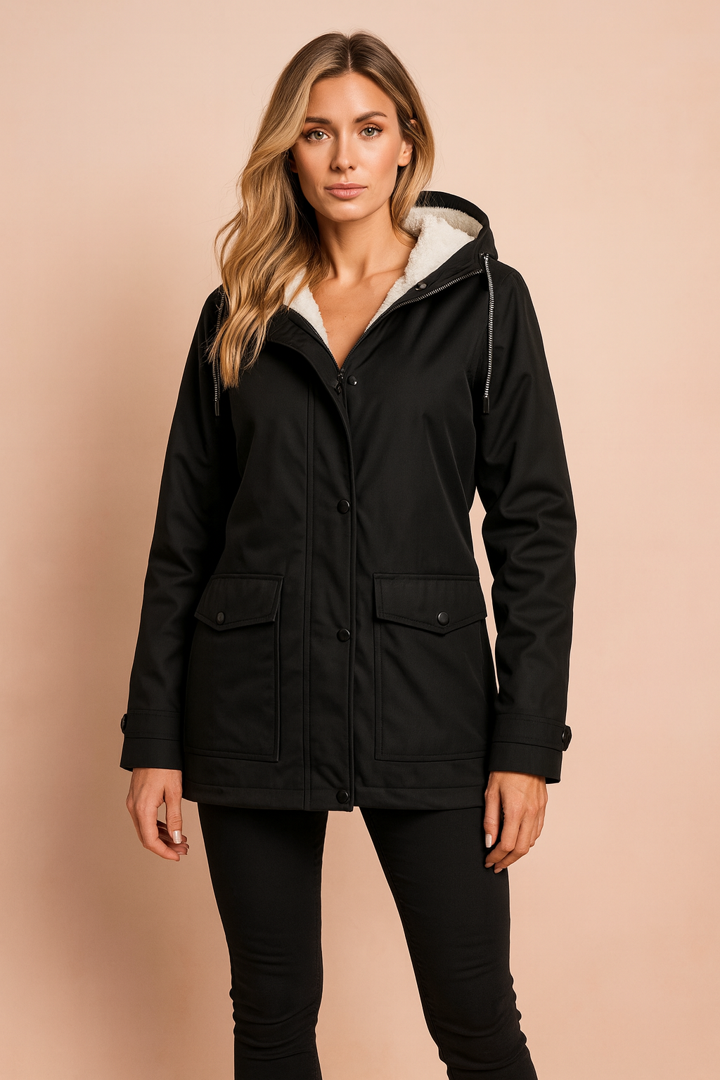 Women’s Hooded Waterproof Rain Jacket with Fur hood, Windbreaker Parka