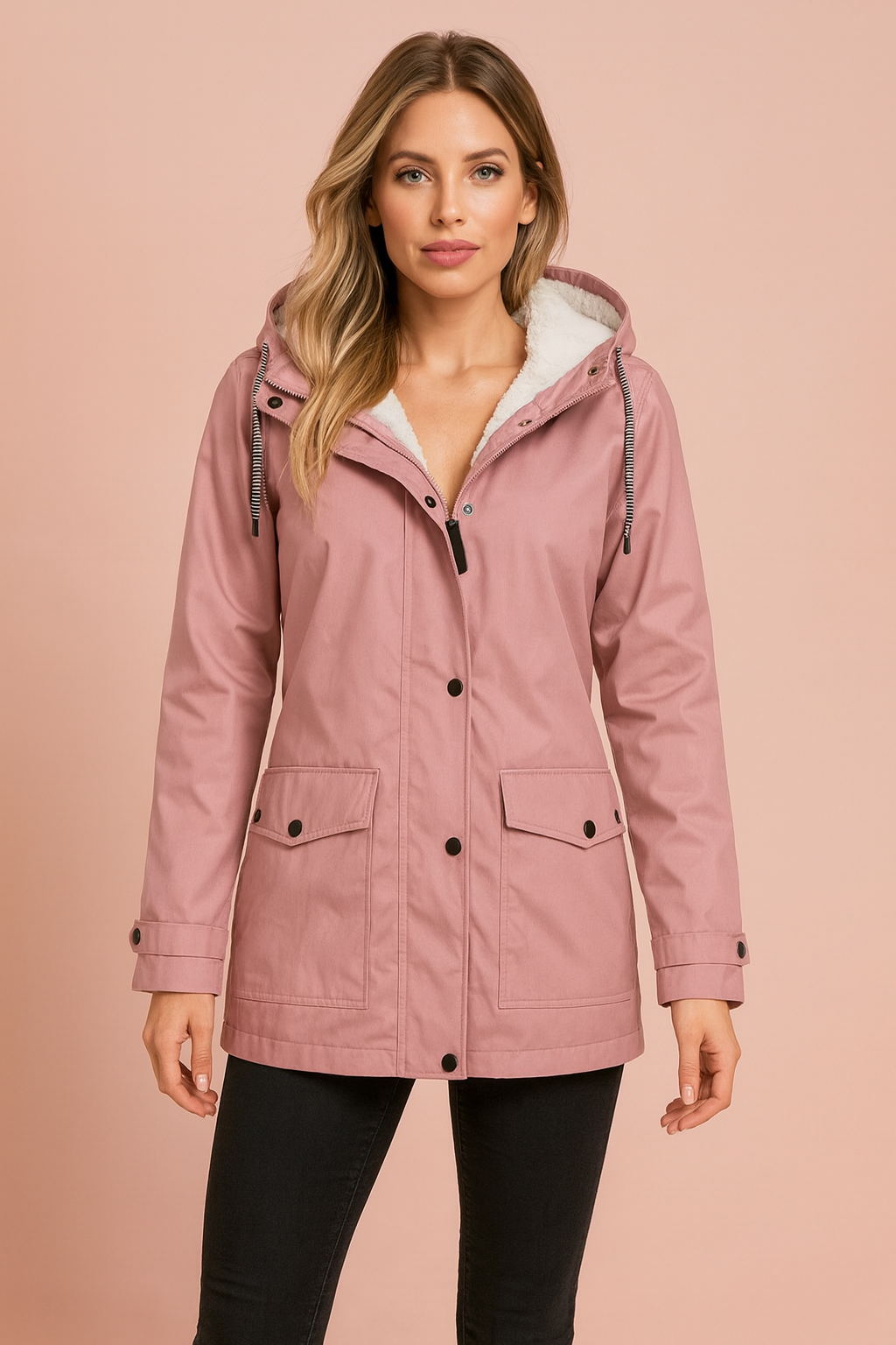 Women’s Hooded Waterproof Rain Jacket with Fur hood, Windbreaker Parka