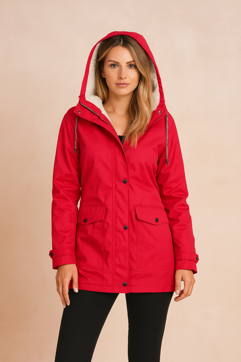Women’s Hooded Waterproof Rain Jacket with Fur hood, Windbreaker Parka
