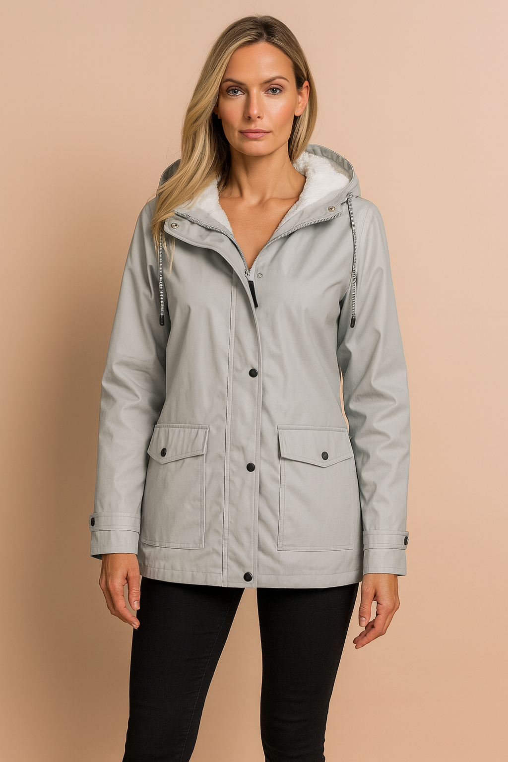Women’s Hooded Waterproof Rain Jacket with Fur hood, Windbreaker Parka