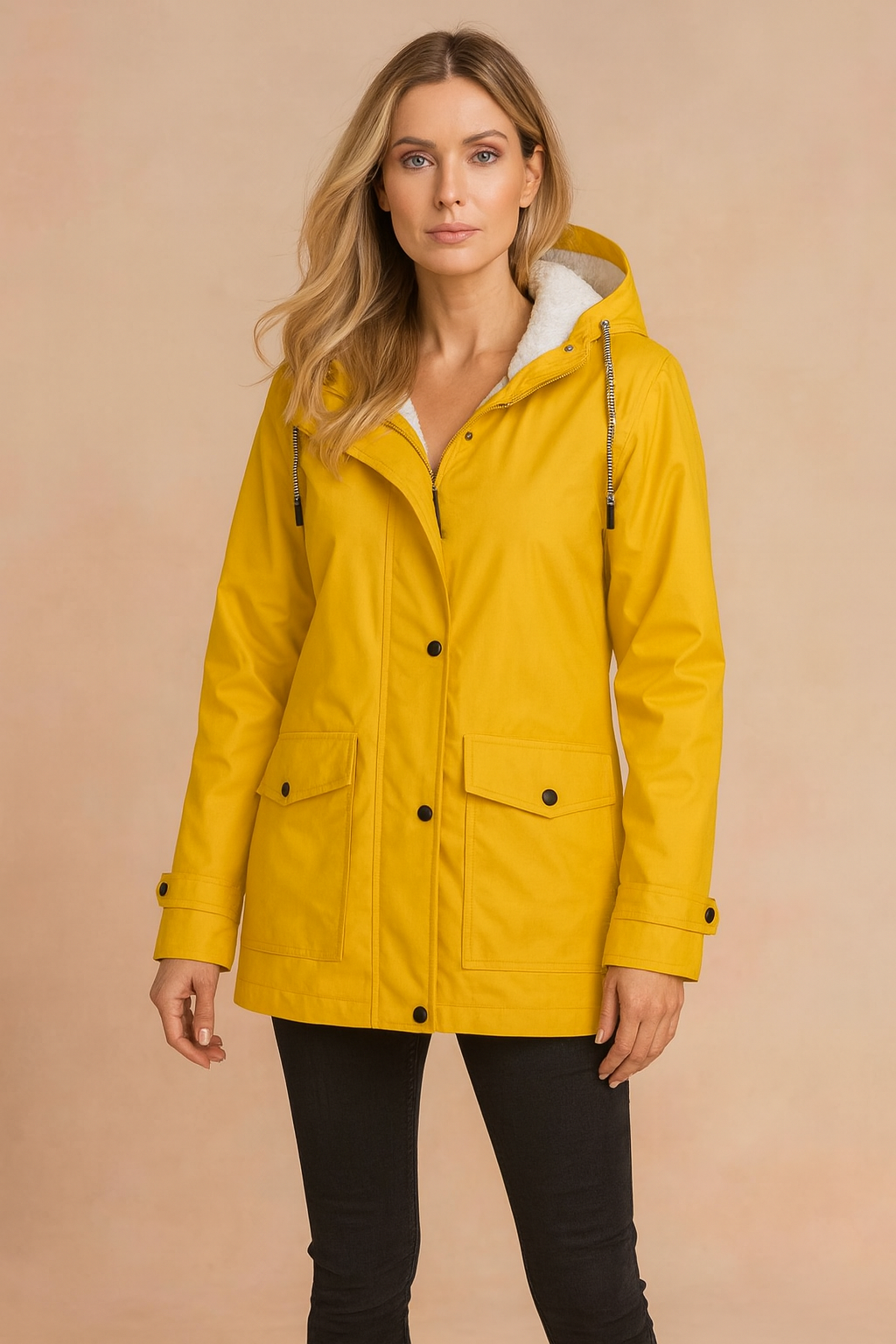 Women’s Hooded Waterproof Rain Jacket with Fur hood, Windbreaker Parka