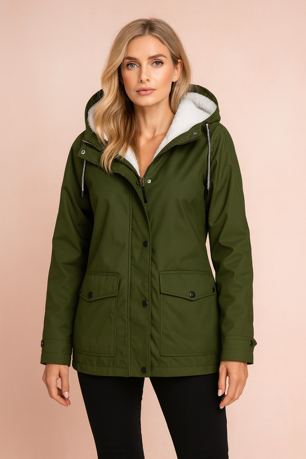 Women’s Hooded Waterproof Rain Jacket with Fur hood, Windbreaker Parka