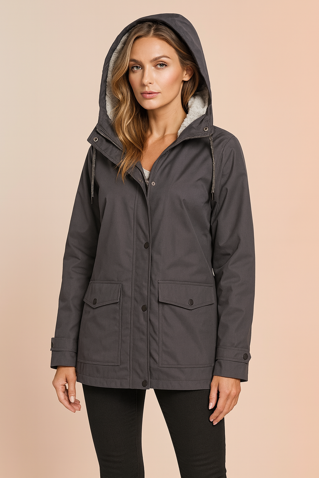 Women’s Hooded Waterproof Rain Jacket with Fur hood, Windbreaker Parka