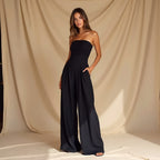 Women’s Casual Strapless Jumpsuit – Wide Leg One-Piece