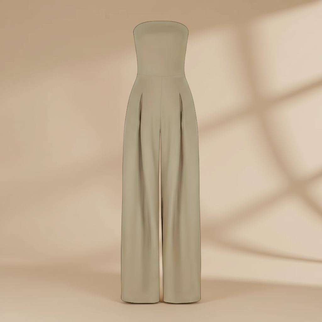 Women’s Casual Strapless Jumpsuit – Wide Leg One-Piece