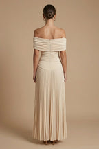 Women's Off Shoulder Maxi Dress - Pleated Stylish Wedding Guest Style