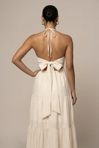Women's Halter Neck Maxi Dress - Flowy Tiered Ruffle Open Back