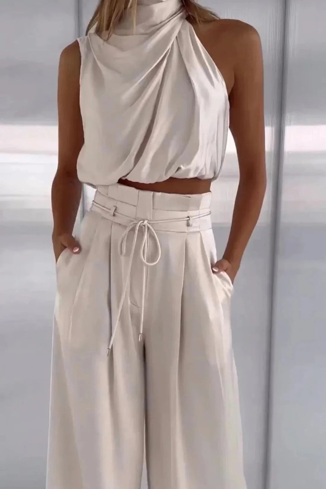 Women’s Two-Piece Summer Set – Sleeveless Top & Wide Leg Pants