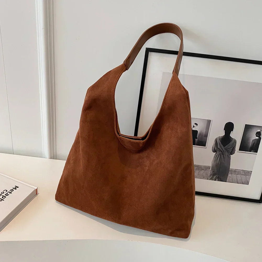 Women's Minimalist Shoulder Bag with Soft Texture and Wide Strap