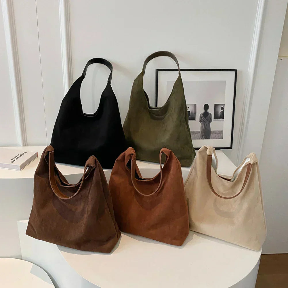 Women's Minimalist Shoulder Bag with Soft Texture and Wide Strap