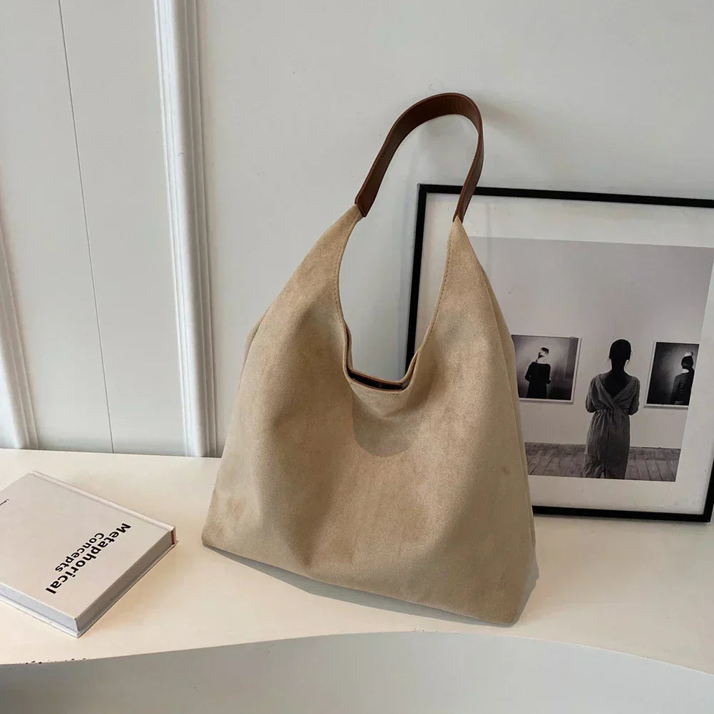Women's Minimalist Shoulder Bag with Soft Texture and Wide Strap