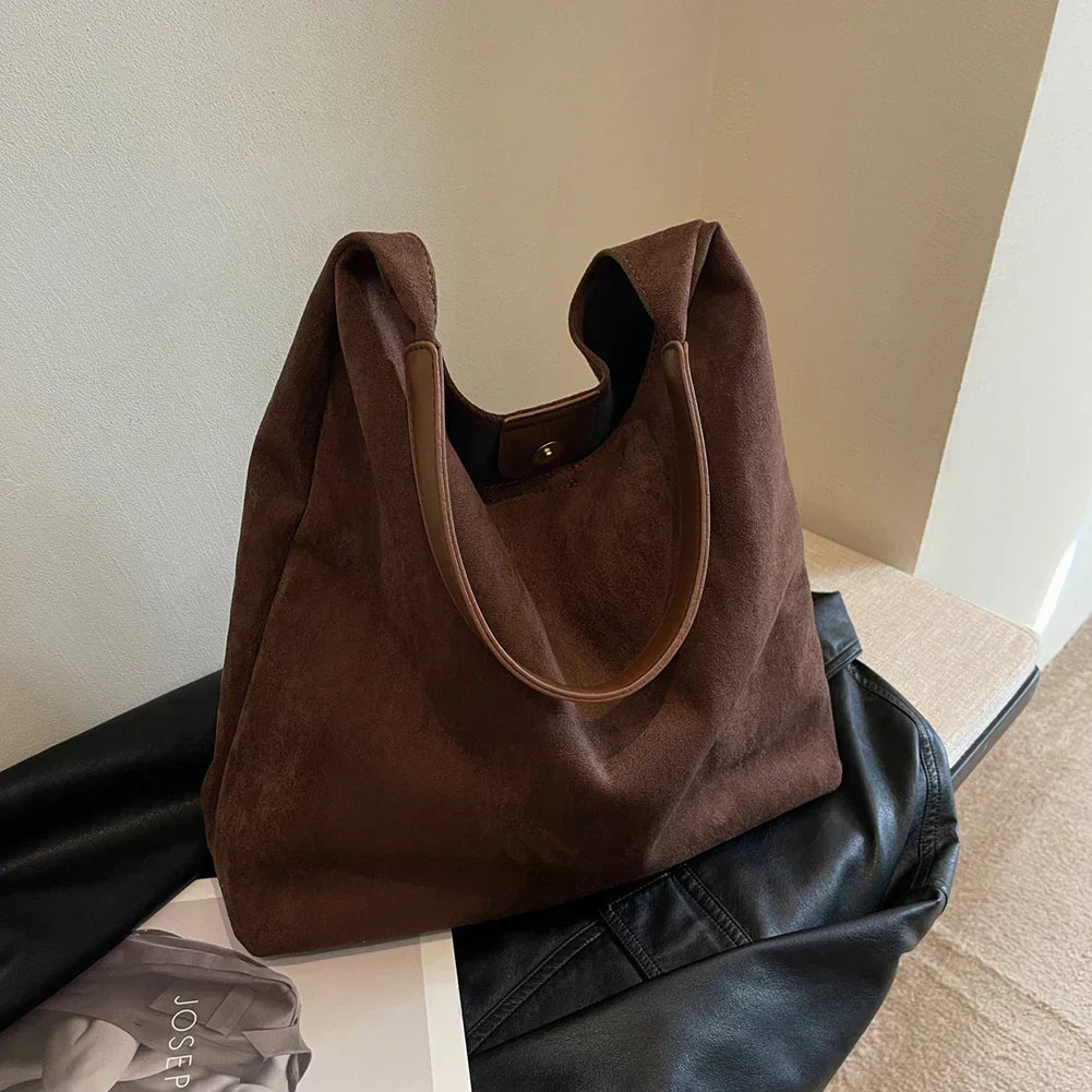 Women's Minimalist Shoulder Bag with Soft Texture and Wide Strap