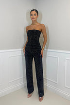 Women’s Glitter Two Set – Country High Waisted Pants and Strapless top, Evening Outfit