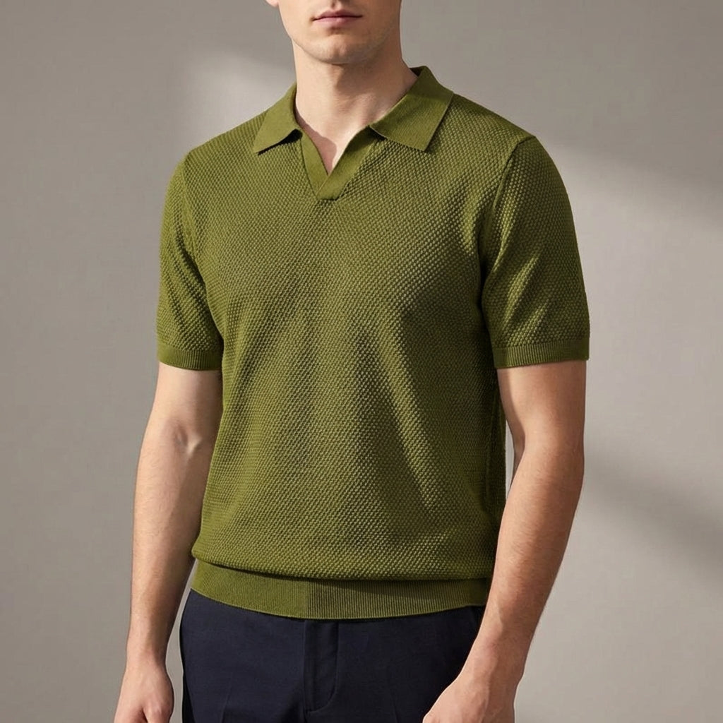 Men’s Polo Shirt – Textured Knit Regular Fit Short Sleeve
