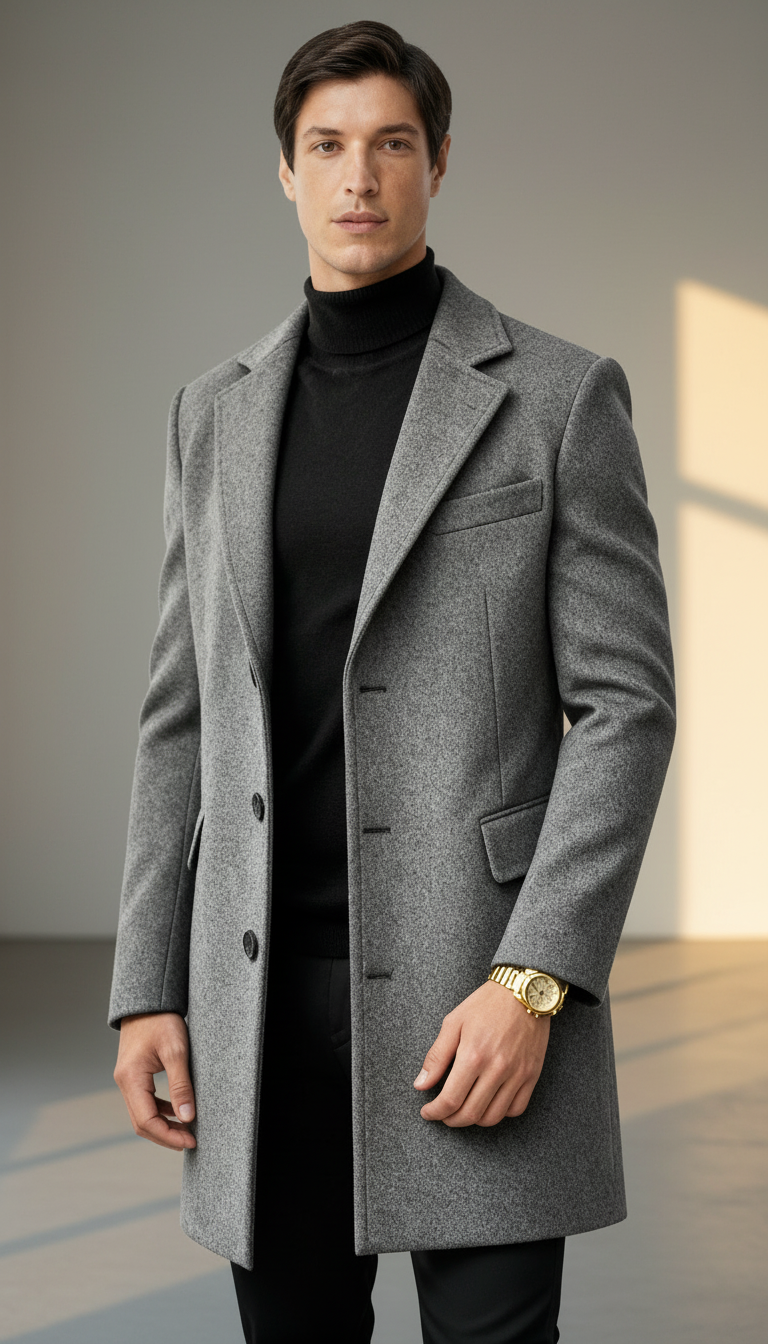 Men’s Single-Breasted Overcoat – Classic Fit