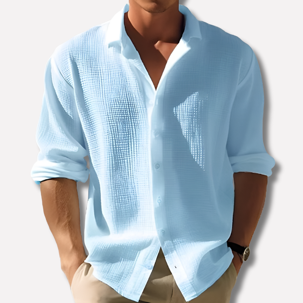 Men’s Button-Up Summer Shirt - Loose Long Sleeve Collar Style