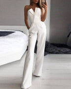 Women’s Wide Leg Jumpsuit – Strapless V-Neck One-Piece