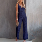 Women’s Lace V-Neck Wide-Leg Jumpsuit – Elegant One-Piece Outfit