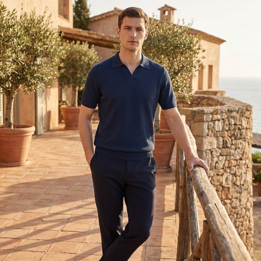 Men’s Polo Shirt – Textured Knit Regular Fit Short Sleeve