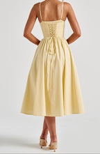 Women's A-Line Midi Dress - Side Pockets Corset Style with Sweetheart Neckline