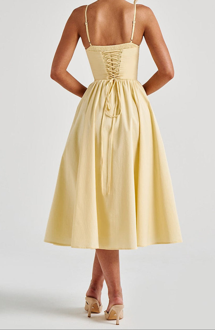 Women's A-Line Midi Dress - Side Pockets Corset Style with Sweetheart Neckline