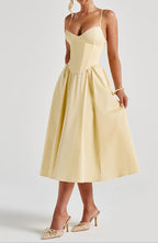 Women's A-Line Midi Dress - Side Pockets Corset Style with Sweetheart Neckline
