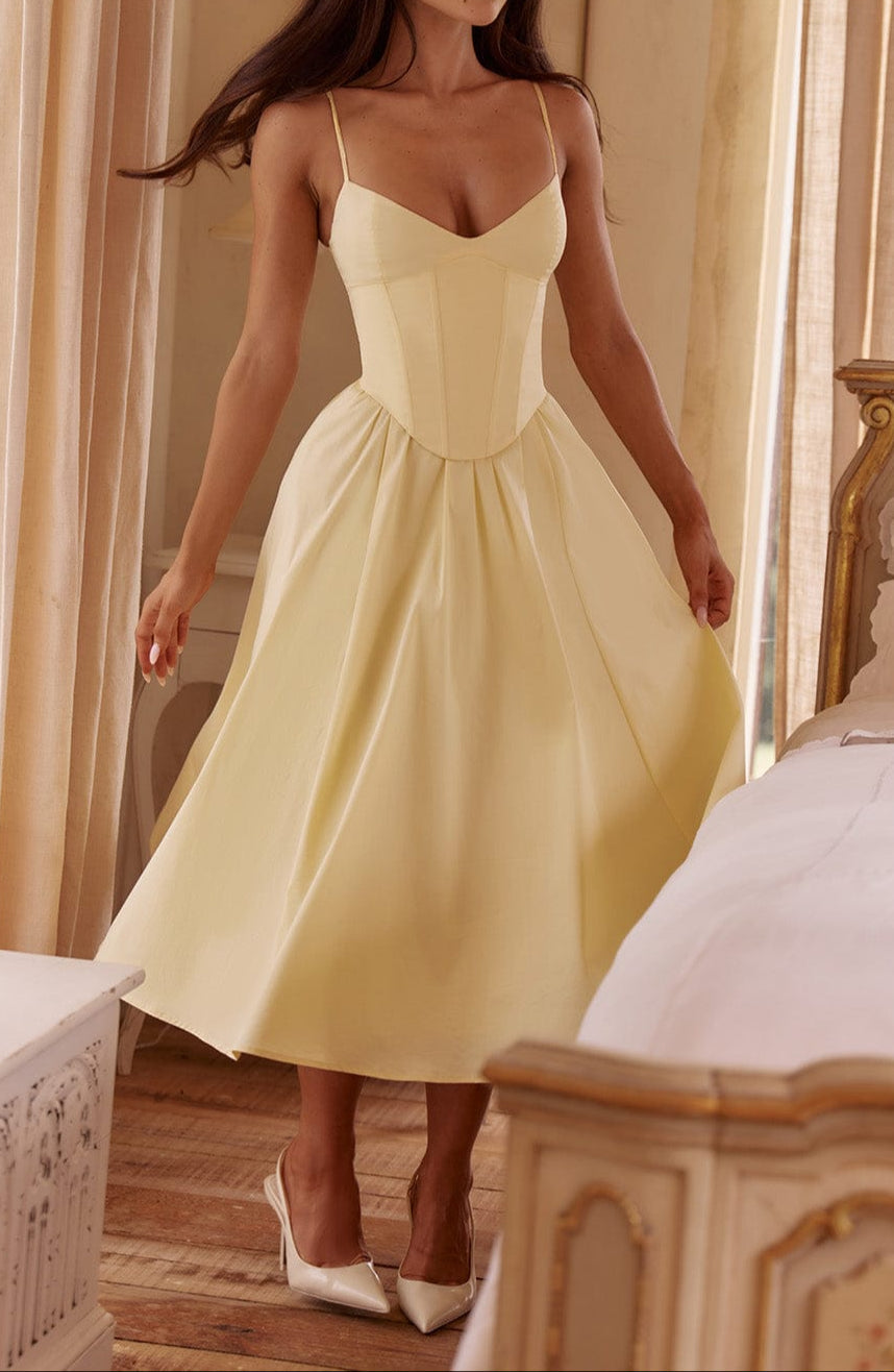 Women's A-Line Midi Dress - Side Pockets Corset Style with Sweetheart Neckline