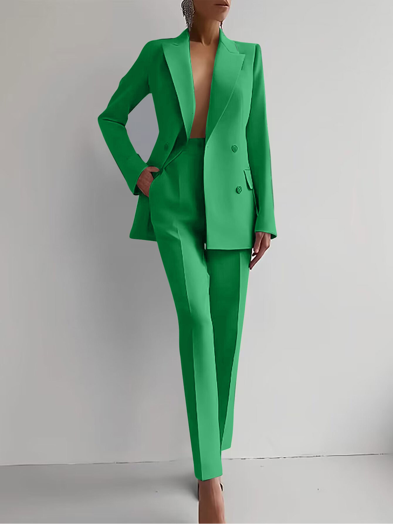 Women’s Double-Breasted Pant Suit – Tailored Blazer & Trousers Set