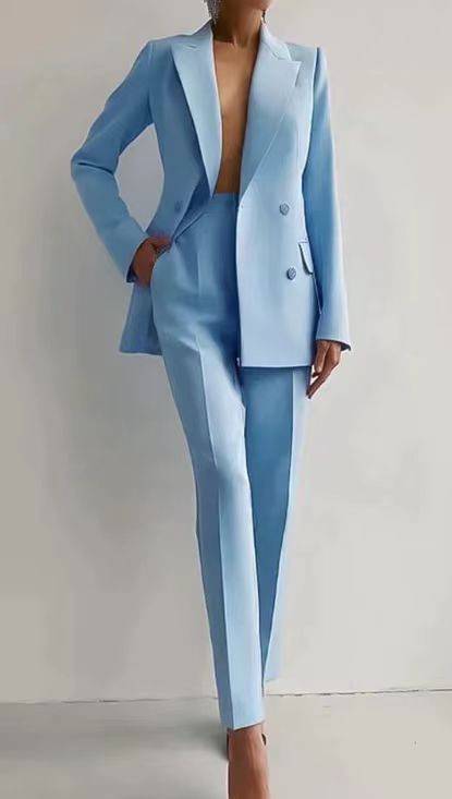 Women’s Double-Breasted Pant Suit – Tailored Blazer & Trousers Set