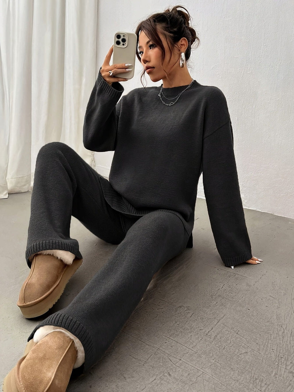Isla | Women’s Two-Piece Knit Lounge Set - Sweater & Pants