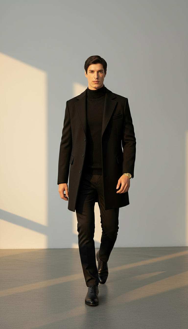 Men’s Single-Breasted Overcoat – Classic Fit
