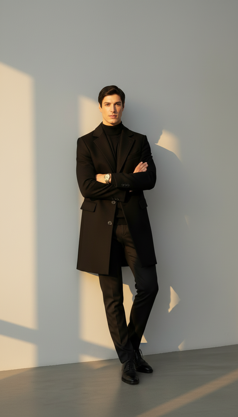Men’s Single-Breasted Overcoat – Classic Fit