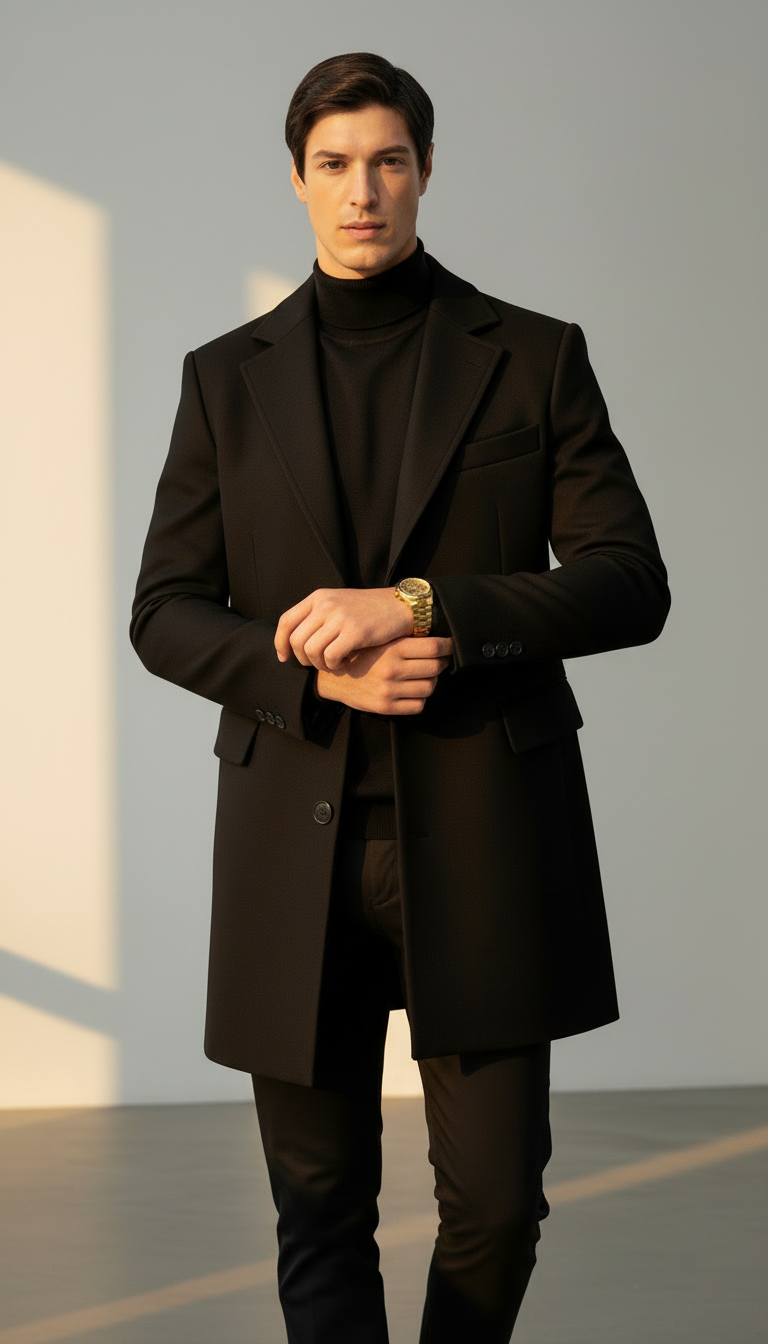 Men’s Single-Breasted Overcoat – Classic Fit