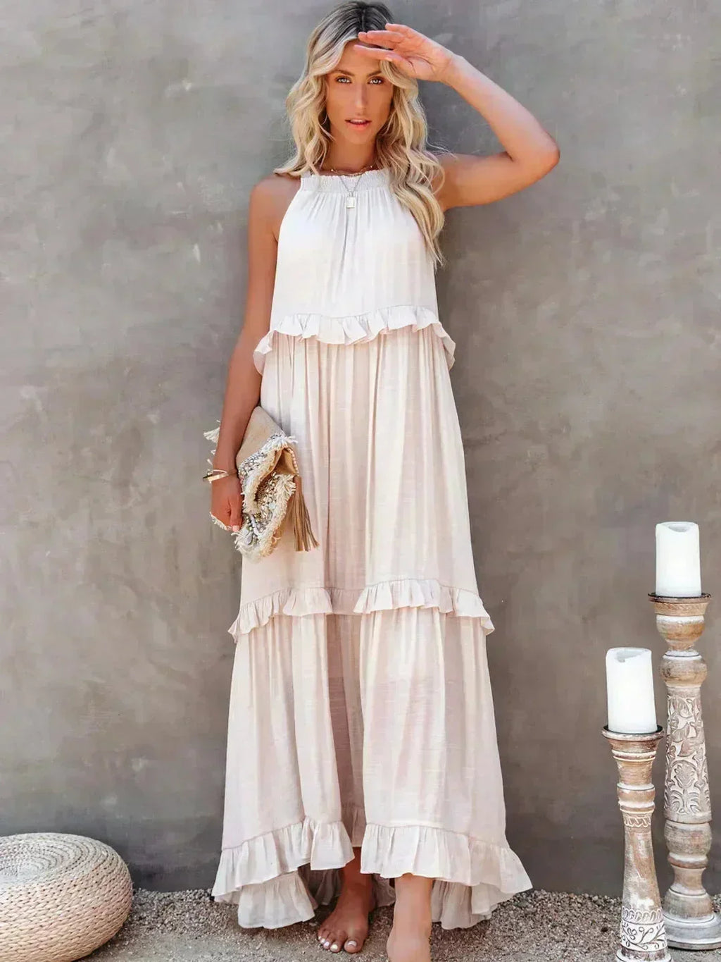 Women's Sleeveless Maxi Dress - Layered Ruffles Summer Wedding Guest Outfit