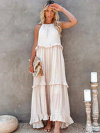Women's Sleeveless Maxi Dress - Layered Ruffles Summer Wedding Guest Outfit