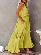 Women's Sleeveless Maxi Dress - Layered Ruffles Summer Wedding Guest Outfit