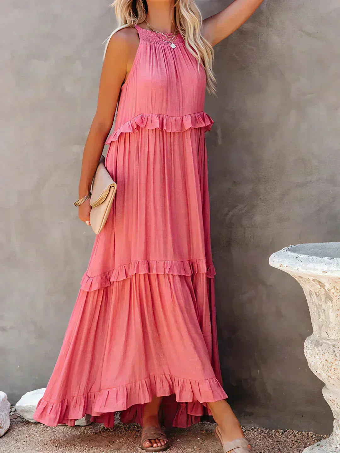Women's Sleeveless Maxi Dress - Layered Ruffles Summer Wedding Guest Outfit