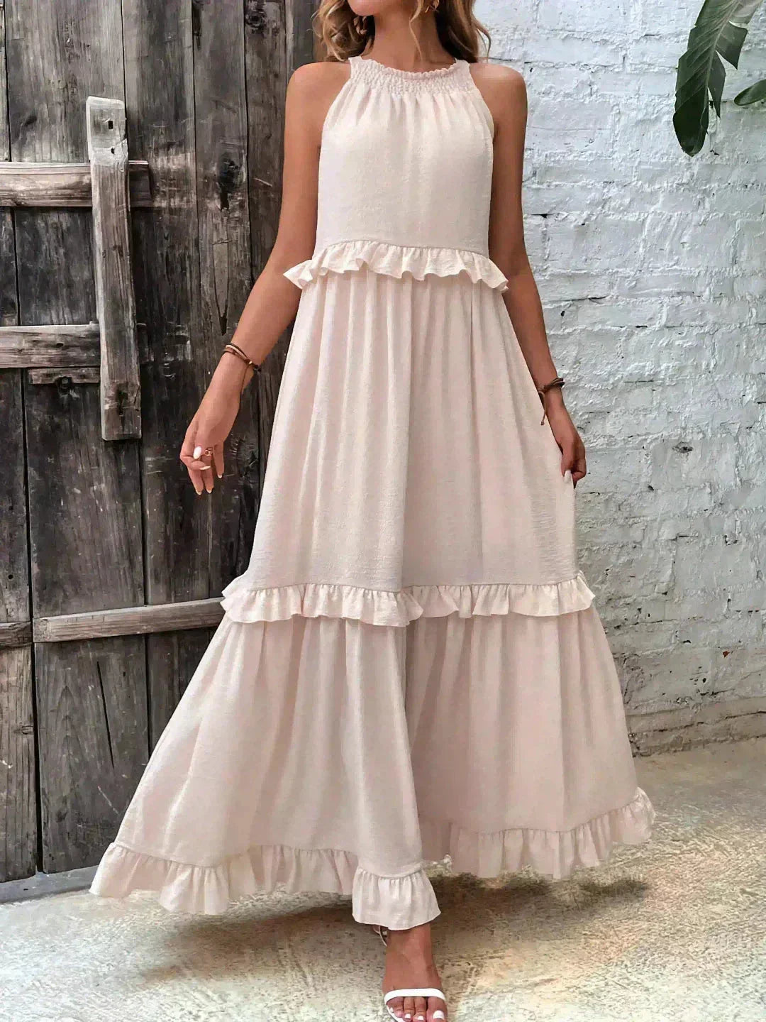 Women's Sleeveless Maxi Dress - Layered Ruffles Summer Wedding Guest Outfit