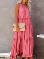 Women's Sleeveless Maxi Dress - Layered Ruffles Summer Wedding Guest Outfit