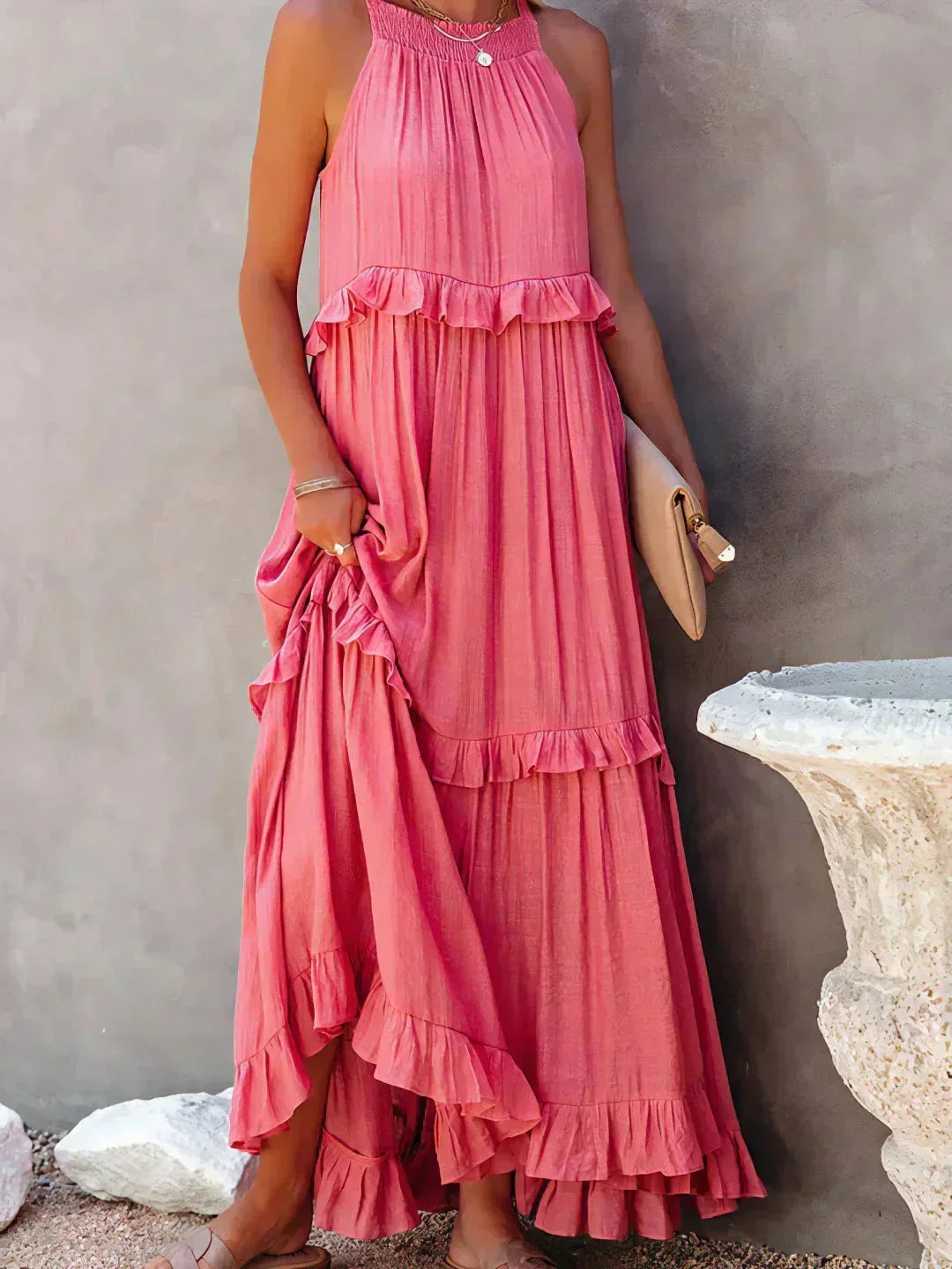 Women's Sleeveless Maxi Dress - Layered Ruffles Summer Wedding Guest Outfit