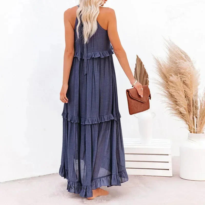 Women's Sleeveless Maxi Dress - Layered Ruffles Summer Wedding Guest Outfit