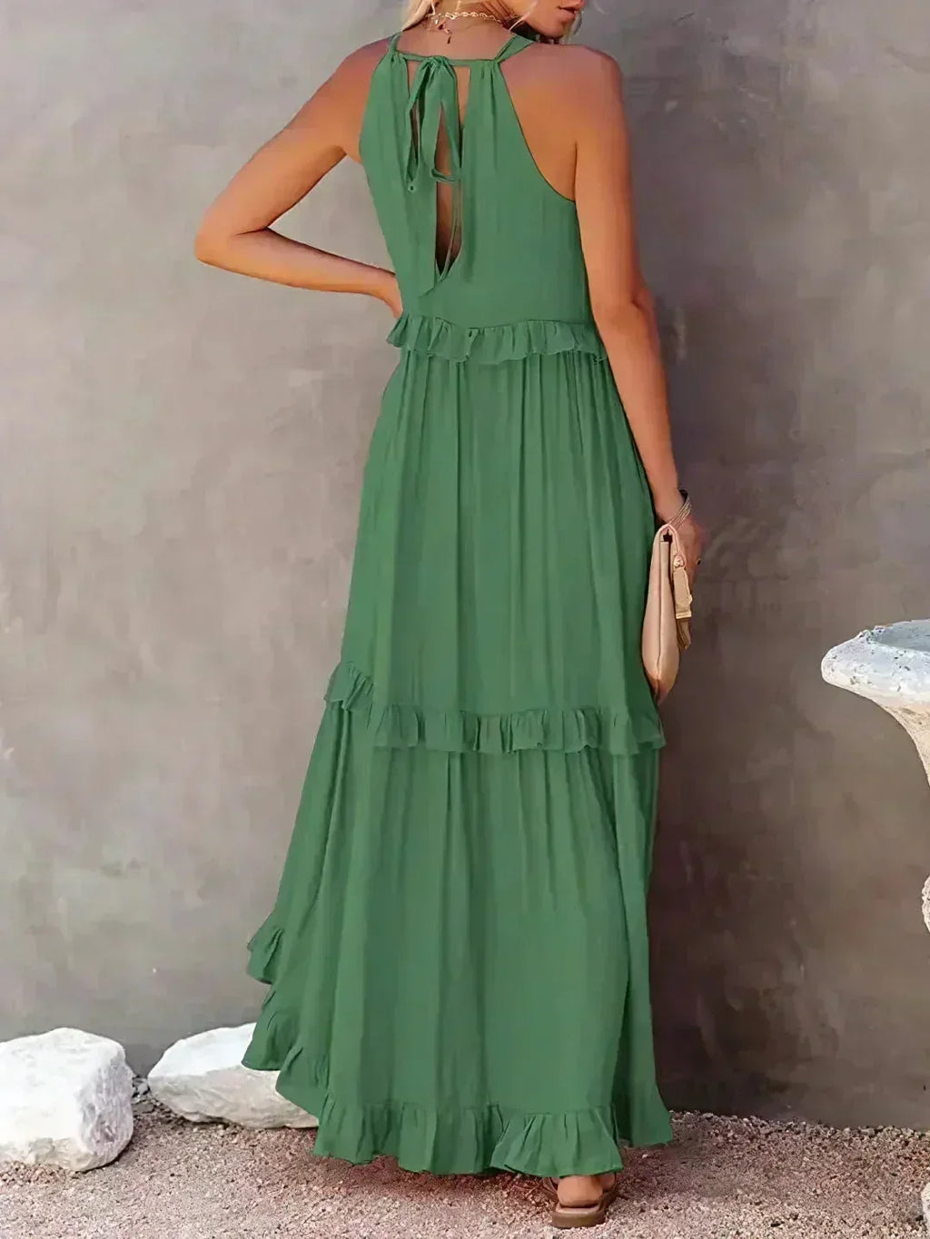 Women's Sleeveless Maxi Dress - Layered Ruffles Summer Wedding Guest Outfit