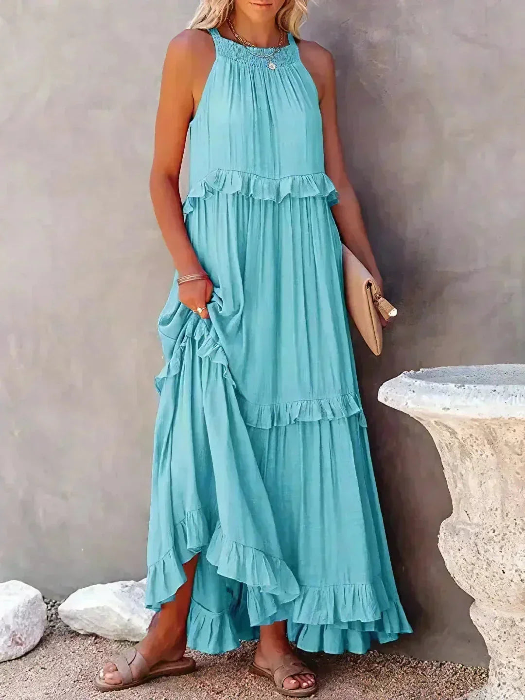 Women's Sleeveless Maxi Dress - Layered Ruffles Summer Wedding Guest Outfit